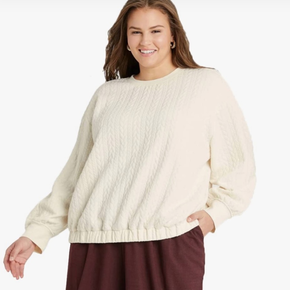 A New Day Women's Cream Quilted Sweater